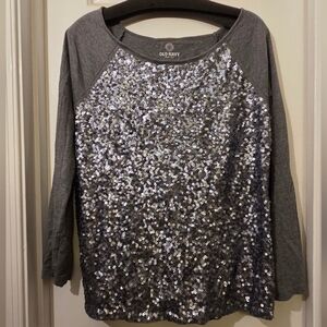 Old Navy Silver Sequin Front Long Sleeve Top.  Size L.